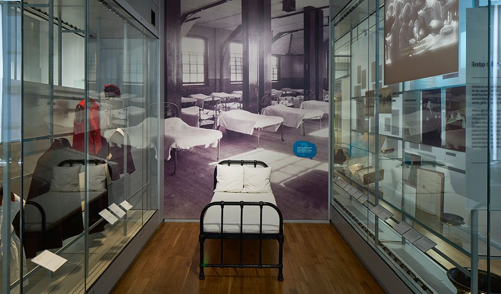 A foundling bed on display in the museum’s introductory gallery 