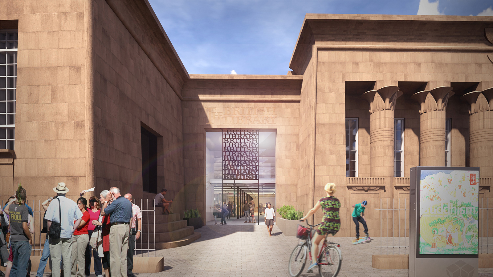 A CGI rendering of the entrance to Temple Works, the British Library's planned development in Leeds