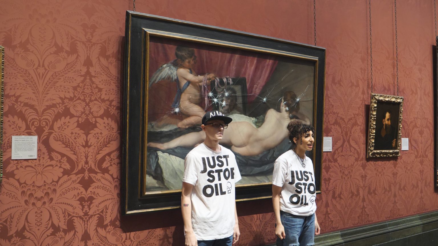 Two activists from Just Stop Oil during their protest at the National Gallery